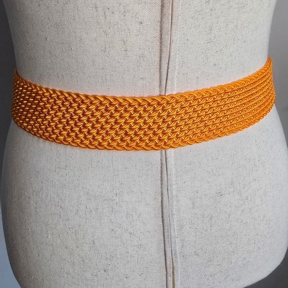 Ralph Lauren NEW Orange Woven Knit Gold Double O-ring Wide Buckle Belt SZ Medium